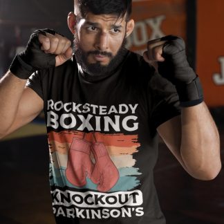 Rocksteady Boxing Sunset boxing t-shirt in black, sparring shot
