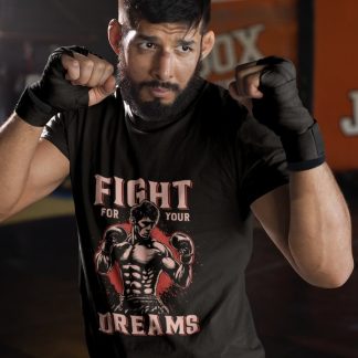 Fight For Your Dreams boxing t-shirt in black, sparring shot