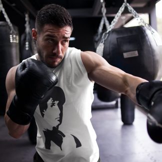 Rocky Side Profile Silhouette boxing vest in white, shadowboxing shot