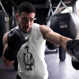 Rocky Shirtless Boxer Full Body boxing vest in white, shadowboxing shot