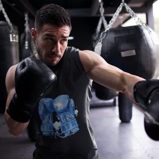 Blue Boxing Gloves Stacked Pair boxing vest in black, shadowboxing shot