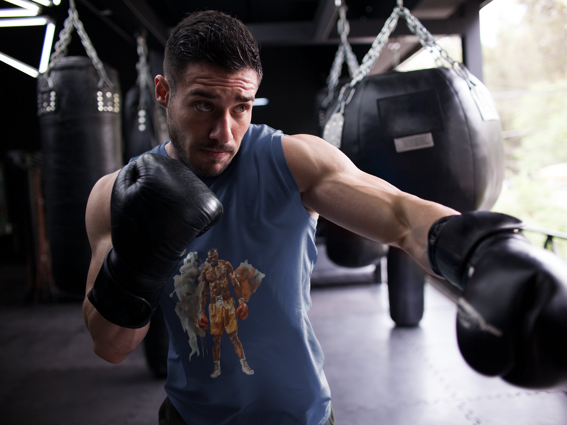 Boxer Orange Shorts Standing boxing vest in navy, shadowboxing shot
