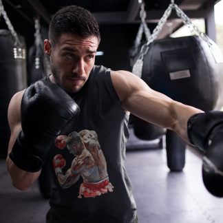 Boxers Red Blue Sparring boxing vest in black, shadowboxing shot