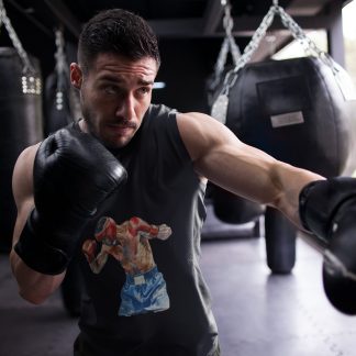 Boxer Blue Shorts Training Action boxing vest in black, shadowboxing shot