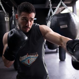 Boxing Ring Overhead View boxing vest in black, shadowboxing shot