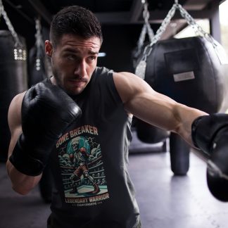 Bone Breaker Championships boxing vest in black, shadowboxing shot