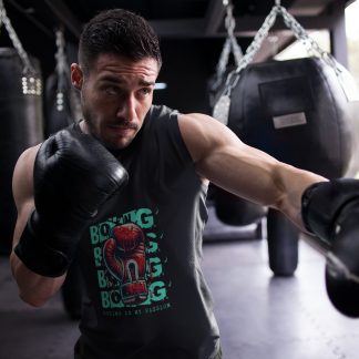 Boxing Is My Passion Streetwear boxing vest in black, shadowboxing shot