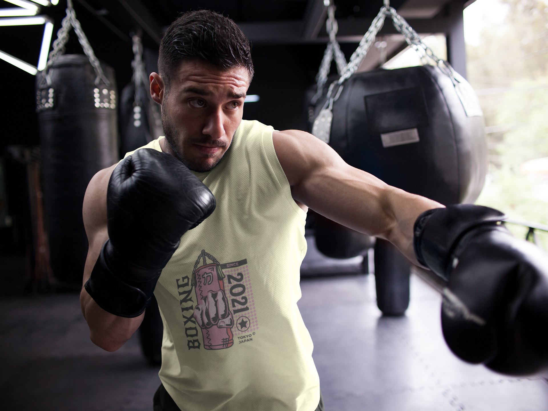 Boxing Fist Punching Bag boxing vest in cream, shadowboxing shot