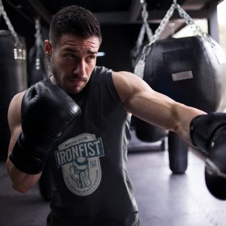 Iron Fist Boxing Club Emblem boxing vest in black, shadowboxing shot