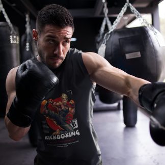 Kickboxing Graphic boxing vest in black, shadowboxing shot