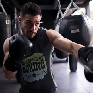 I'd Rather Be Boxing boxing vest in black, shadowboxing shot