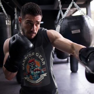 Warrior Gear boxing vest in black, shadowboxing shot