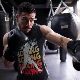 Boxing Retro Triple boxing vest in black, shadowboxing shot