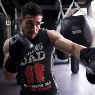Boxing Dad boxing vest in black, shadowboxing shot