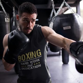 Boxing Hard Work boxing vest in black, shadowboxing shot