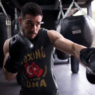 Boxing Is In My DNA Turkey boxing vest in black, shadowboxing shot