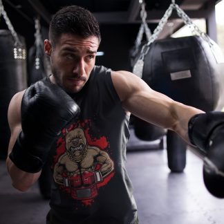 Angry Pitbull Fighter boxing vest in black, shadowboxing shot