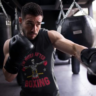 I'm Nicer After boxing vest in black, shadowboxing shot