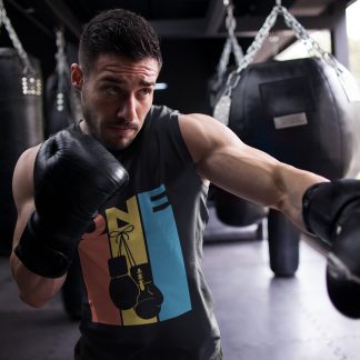 One Color Block boxing vest in black, shadowboxing shot