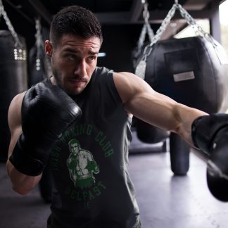 Irish Boxing Club boxing vest in black, shadowboxing shot