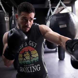 Just A Guy boxing vest in black, shadowboxing shot