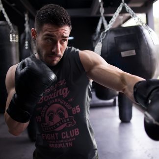 Mens Classic Brooklyn boxing vest in black, shadowboxing shot